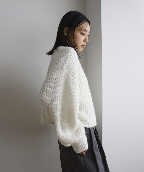 【新品】【美品】stola. テーパーヤーンスパンコールニットプルオーバー スパンコールニットプルオーバー（Tシャツ/カットソー）｜hellam