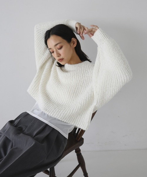 hellam（へラム）の「スパンコールニットプルオーバー（Tシャツ/カットソー・レディース・杢グレー/アイボリー/ブラック/レッド・FREE）」の20枚目の写真