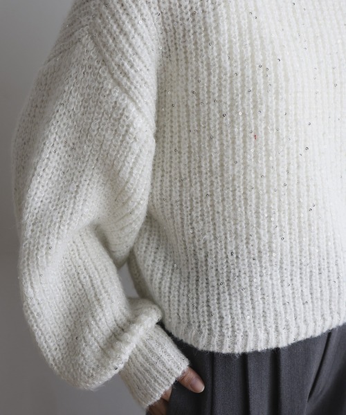 hellam（へラム）の「スパンコールニットプルオーバー（Tシャツ/カットソー・レディース・杢グレー/アイボリー/ブラック/レッド・FREE）」の22枚目の写真