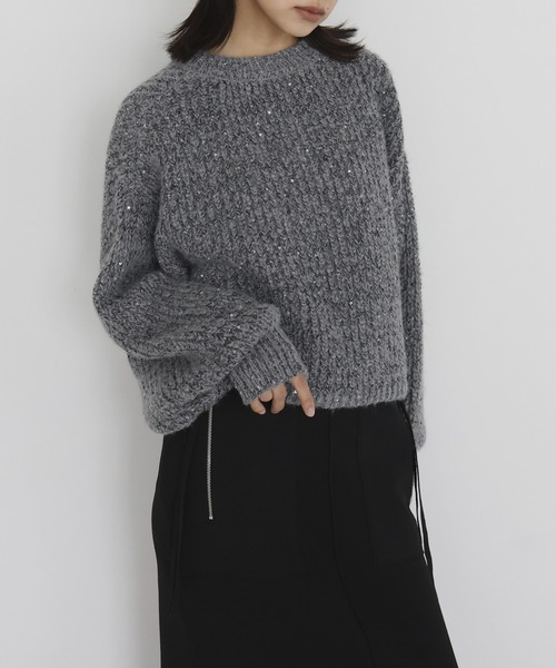 hellam（へラム）の「スパンコールニットプルオーバー（Tシャツ/カットソー・レディース・杢グレー/アイボリー/ブラック/レッド・FREE）」の6枚目の写真