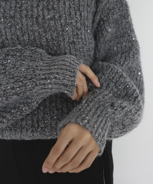 hellam（へラム）の「スパンコールニットプルオーバー（Tシャツ/カットソー・レディース・杢グレー/アイボリー/ブラック/レッド・FREE）」の9枚目の写真