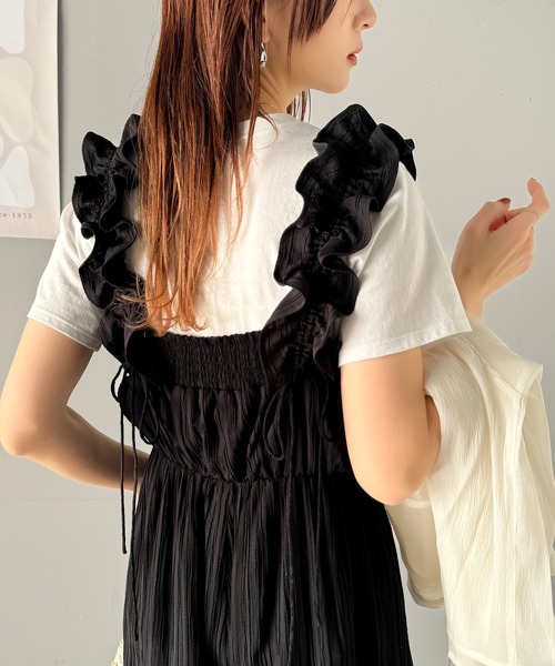 セール】大人っぽ可愛いを叶える！楊柳ストライプ素材フリルギャザー