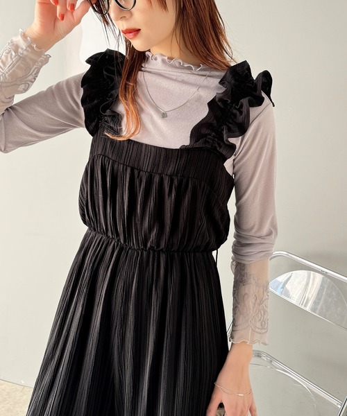 セール】大人っぽ可愛いを叶える！楊柳ストライプ素材フリルギャザー