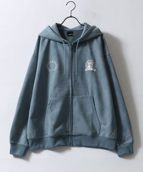 SITRY(シトリー)の「Fake Suede Game Sweat Hoodie/オーバーサイズ ブロークコア ゲームシャツ ユニフォーム フェイクスエード フルジップパーカー フーディー パーカー スウェット レディース メンズ(パーカー・メンズ・チャコール/アイボリー/グレイッシュブルー・L/M)」の6枚目の写真