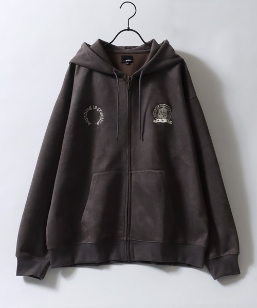SITRY(シトリー)の「Fake Suede Game Sweat Hoodie/オーバーサイズ ブロークコア ゲームシャツ ユニフォーム フェイクスエード フルジップパーカー フーディー パーカー スウェット レディース メンズ(パーカー・メンズ・チャコール/アイボリー/グレイッシュブルー・L/M)」の5枚目の写真