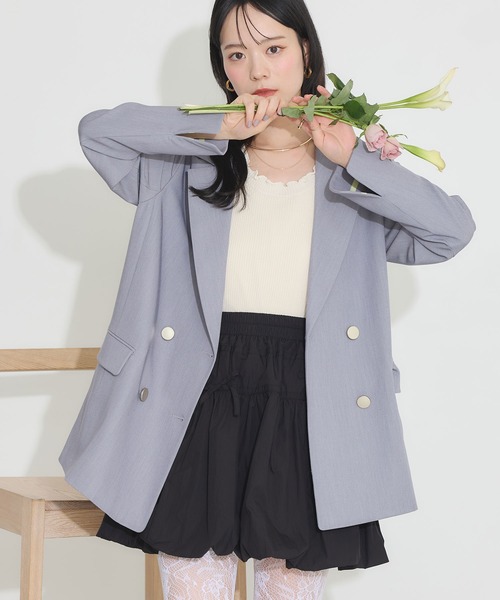 earth music&ecology（アースミュージックアンドエコロジー）の「ダブルテーラードジャケット（テーラードジャケット・レディース・ベージュ/ネイビー/杢グレー・M/L）」の2枚目の写真