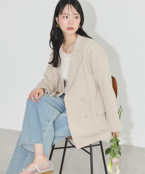 earth music&ecology（アースミュージックアンドエコロジー）の「ダブルテーラードジャケット（テーラードジャケット・レディース・ベージュ/ネイビー/杢グレー・M/L）」の5枚目の写真