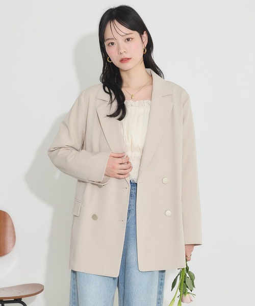 earth music&ecology（アースミュージックアンドエコロジー）の「ダブルテーラードジャケット（テーラードジャケット・レディース・ベージュ/ネイビー/杢グレー・M/L）」の4枚目の写真