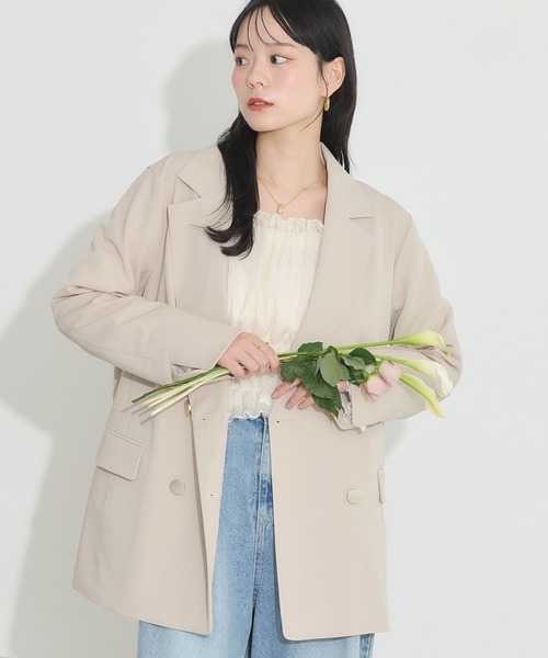 earth music&ecology（アースミュージックアンドエコロジー）の「ダブルテーラードジャケット（テーラードジャケット・レディース・ベージュ/ネイビー/杢グレー・M/L）」の6枚目の写真