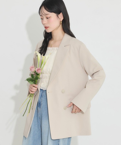 earth music&ecology（アースミュージックアンドエコロジー）の「ダブルテーラードジャケット（テーラードジャケット・レディース・ベージュ/ネイビー/杢グレー・M/L）」の7枚目の写真