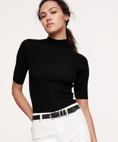 Banana Republic（バナナリパブリック）の「リブ メリノ モックネック エルボースリーブ セーター（ニット/セーター・レディース・その他/アイボリー/ブラック・L/M/S/XS）」の3枚目の写真