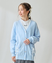 Amourire girl（アムリールガール）の「リボンレースアップポケット ハート柄カーディガン（カーディガン/ボレロ）」