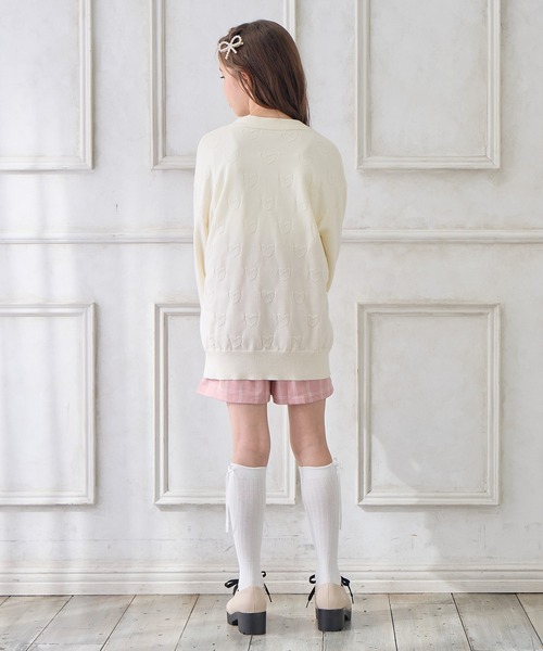 リボンレースアップポケット ハート柄カーディガン（カーディガン