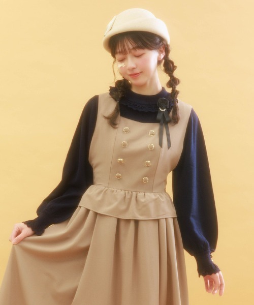 axes femme（アクシーズファム）の「ブローチ付透かしフリルニット（ニット/セーター・レディース・キナリ/グレイッシュベージュ/ネイビー・FREE）」の3枚目の写真