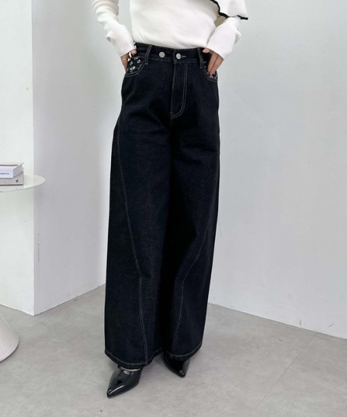 archives（アルシーヴ）の「ポイントＪＱデニムワイドデニム（デニムパンツ・レディース・ブラック/ブルー・SMALL/MEDIUM）」の12枚目の写真