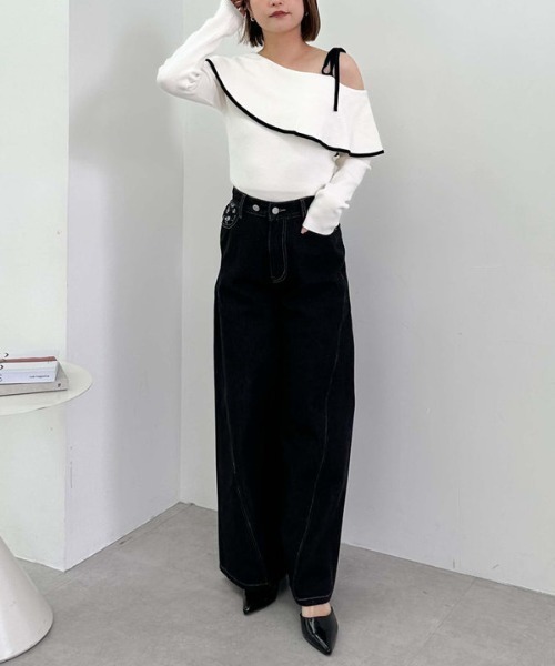 archives（アルシーヴ）の「ポイントＪＱデニムワイドデニム（デニムパンツ・レディース・ブラック/ブルー・SMALL/MEDIUM）」の4枚目の写真