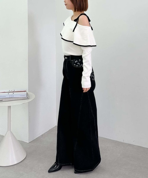 archives（アルシーヴ）の「ポイントＪＱデニムワイドデニム（デニムパンツ・レディース・ブラック/ブルー・SMALL/MEDIUM）」の5枚目の写真