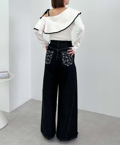 archives（アルシーヴ）の「ポイントＪＱデニムワイドデニム（デニムパンツ・レディース・ブラック/ブルー・SMALL/MEDIUM）」の6枚目の写真