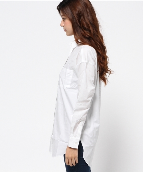 AZUL by moussy（アズールバイマウジー）の「ブロード長袖チュニックシャツ（シャツ/ブラウス・レディース・ダークネイビー/オフホワイト・SMALL/LARGE/MEDIUM）」の4枚目の写真