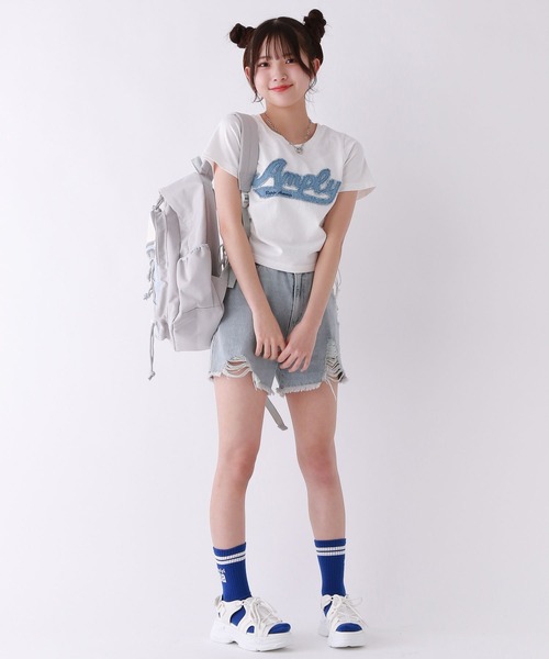 repipi armario(レピピ アルマリオ)の「DENIMワッペンシャーリングTシャツ(Tシャツ/カットソー・キッズ・ホワイト/レッド/イエロー/ブラック/スミクロ/ピンク/サックスブルー・SMALL/MEDIUM/LARGE)」の8枚目の写真