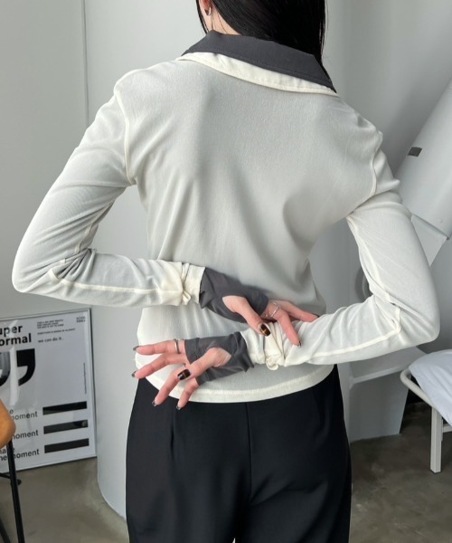 bita.（ビタ）の「シアーポロトップス（Tシャツ/カットソー・レディース・アイボリー/チャコールグレー/ブルー・FREE）」の7枚目の写真