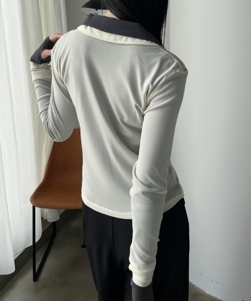 bita.（ビタ）の「シアーポロトップス（Tシャツ/カットソー・レディース・アイボリー/チャコールグレー/ブルー・FREE）」の6枚目の写真