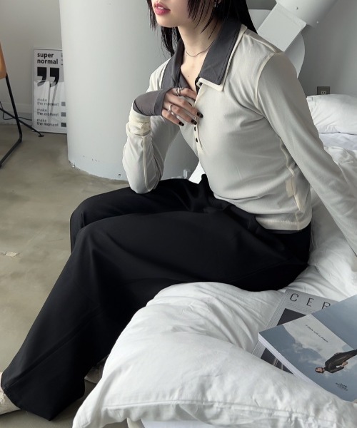 bita.（ビタ）の「シアーポロトップス（Tシャツ/カットソー・レディース・アイボリー/チャコールグレー/ブルー・FREE）」の17枚目の写真