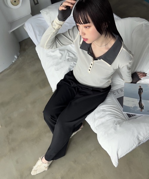 bita.（ビタ）の「シアーポロトップス（Tシャツ/カットソー・レディース・アイボリー/チャコールグレー/ブルー・FREE）」の18枚目の写真