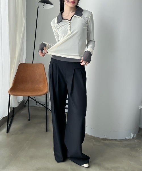 bita.（ビタ）の「シアーポロトップス（Tシャツ/カットソー・レディース・アイボリー/チャコールグレー/ブルー・FREE）」の12枚目の写真