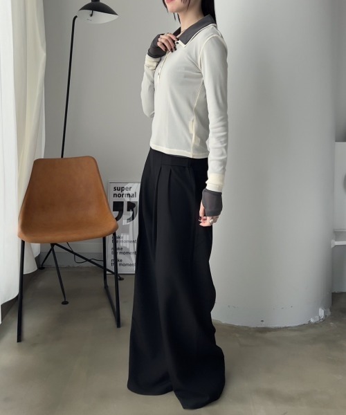 bita.（ビタ）の「シアーポロトップス（Tシャツ/カットソー・レディース・アイボリー/チャコールグレー/ブルー・FREE）」の13枚目の写真