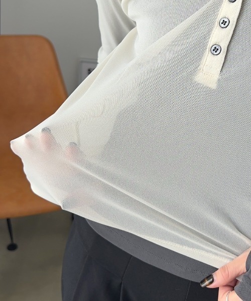 bita.（ビタ）の「シアーポロトップス（Tシャツ/カットソー・レディース・アイボリー/チャコールグレー/ブルー・FREE）」の9枚目の写真