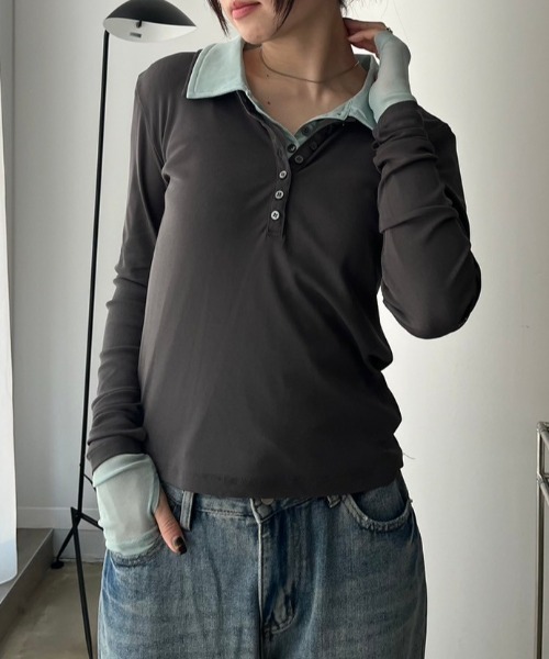 bita.（ビタ）の「シアーポロトップス（Tシャツ/カットソー・レディース・アイボリー/チャコールグレー/ブルー・FREE）」の19枚目の写真