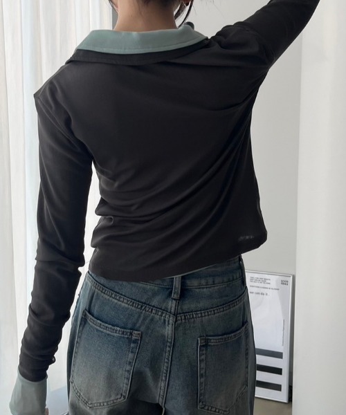 bita.（ビタ）の「シアーポロトップス（Tシャツ/カットソー・レディース・アイボリー/チャコールグレー/ブルー・FREE）」の22枚目の写真