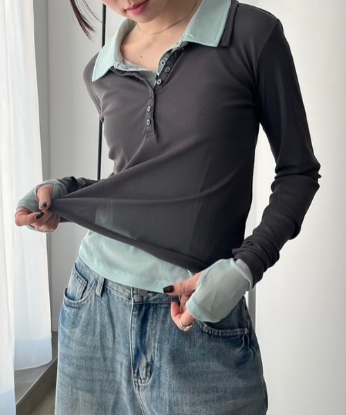 bita.（ビタ）の「シアーポロトップス（Tシャツ/カットソー・レディース・アイボリー/チャコールグレー/ブルー・FREE）」の20枚目の写真