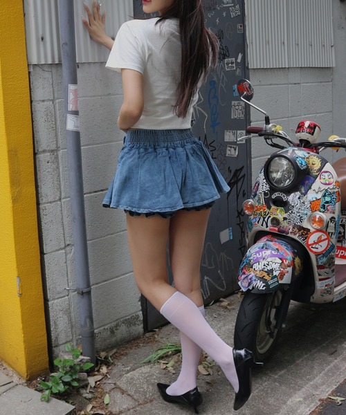 JilLA（ジルア）の「Ribbon Balloon Denim Mini Skirt / リボンバルーンデニムミニスカート（デニムスカート・レディース・ブルー・2/1）」の4枚目の写真
