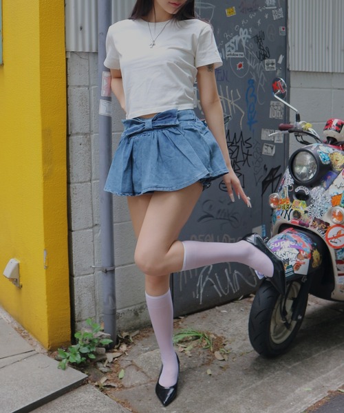 JilLA（ジルア）の「Ribbon Balloon Denim Mini Skirt / リボンバルーンデニムミニスカート（デニムスカート・レディース・ブルー・2/1）」の3枚目の写真