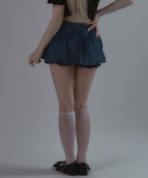セール】Ribbon Balloon Denim Mini Skirt / リボンバルーンデニムミニ