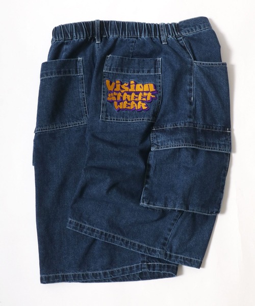 VISION STREET WEAR（ヴィジョンストリートウェア）の「VISION STREET WEAR/ヴィジョンストリートウェア オーバーサイズ デニム ワイド カーゴショートパンツ/ハーフパンツ/レディース メンズ（カーゴパンツ・メンズ・ネイビー/パープル/ライトグレー/ブラック/サックスブルー・M/L/LL）」の3枚目の写真