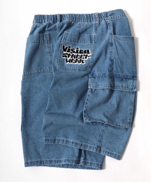 VISION STREET WEAR（ヴィジョンストリートウェア）の「VISION STREET WEAR/ヴィジョンストリートウェア オーバーサイズ デニム ワイド カーゴショートパンツ/ハーフパンツ/レディース メンズ（カーゴパンツ・メンズ・ネイビー/パープル/ライトグレー/ブラック/サックスブルー・M/L/LL）」の4枚目の写真