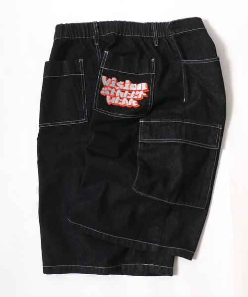 VISION STREET WEAR（ヴィジョンストリートウェア）の「VISION STREET WEAR/ヴィジョンストリートウェア オーバーサイズ デニム ワイド カーゴショートパンツ/ハーフパンツ/レディース メンズ（カーゴパンツ・メンズ・ネイビー/パープル/ライトグレー/ブラック/サックスブルー・M/L/LL）」の2枚目の写真