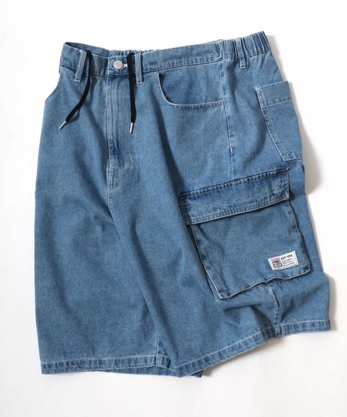 VISION STREET WEAR（ヴィジョンストリートウェア）の「VISION STREET WEAR/ヴィジョンストリートウェア オーバーサイズ デニム ワイド カーゴショートパンツ/ハーフパンツ/レディース メンズ（カーゴパンツ・メンズ・ネイビー/パープル/ライトグレー/ブラック/サックスブルー・M/L/LL）」の9枚目の写真