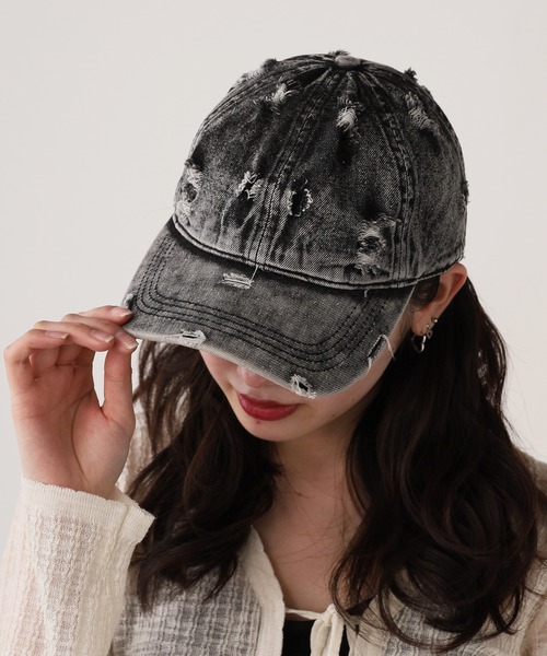 ROOPTOKYO（ループトウキョウ）の「Vintage Damage Design Cap / ヴィンテージダメージデザインキャップ（キャップ・レディース・ブルー/ピンク/ブラウン/ブラック・FREE）」の2枚目の写真
