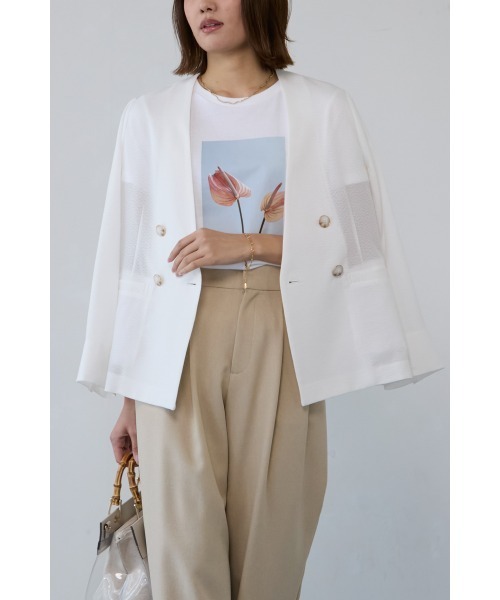 M.deux(エムドゥ)の「《シアーツイードノーカラージャケット》(ノーカラージャケット・レディース・ホワイト/ブラック・MEDIUM)」の1枚目の写真