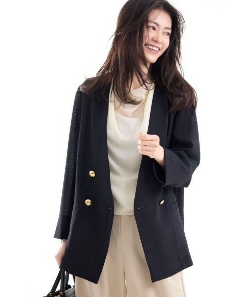 M.deux(エムドゥ)の「《シアーツイードノーカラージャケット》(ノーカラージャケット・レディース・ホワイト/ブラック・MEDIUM)」の2枚目の写真