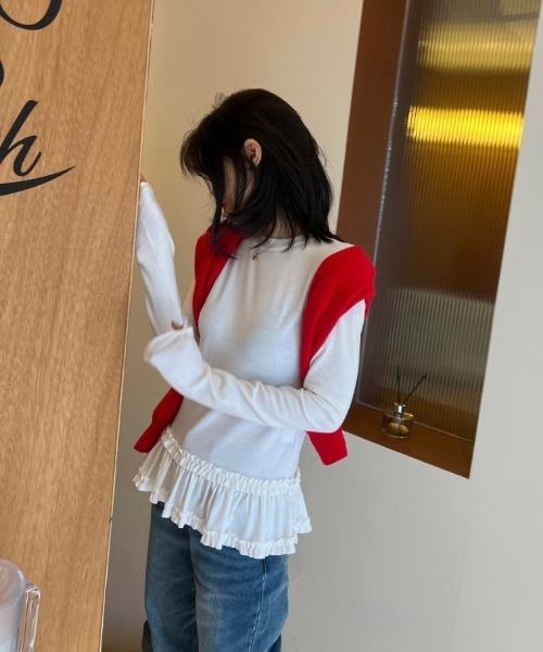 WEGO(ウィゴー)の「WEGO/シンプルタイトフリルトップス(Tシャツ/カットソー・レディース・ホワイト/グレー・LARGE/MEDIUM)」の12枚目の写真