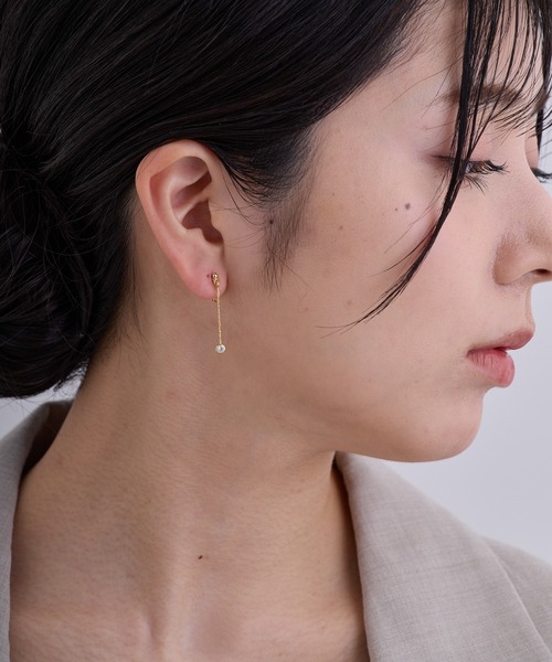 CALIN　STANDARD（カリンスタンダード）の「◆金属アレルギー対応◆◆made in japan◆【痛くない】【落ちにくい】【ストレスフリーな着け心地】ラウンドキュービックジルコニア　ループフィットイヤリング（イヤリング・レディース・ゴールド/ピンクゴールド/シルバー・FREE）」の10枚目の写真
