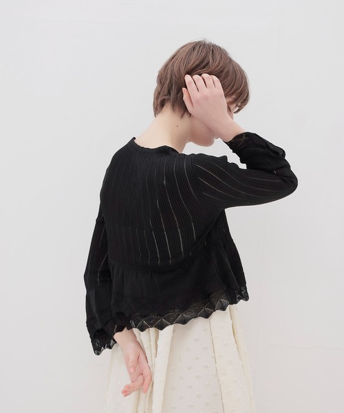 ODAKHA / lace flare striped knit cardigan(レースフレア