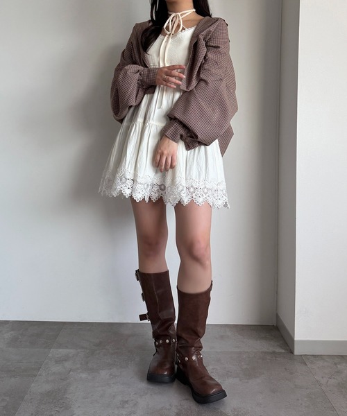 apres jour mignon（アプレジュールミニョン）の「コットンレースキャミチュニック【ZOZOTOWN限定アイテム】（チュニック・レディース・オフホワイト/ブラック・X-LARGE/フリー）」の4枚目の写真