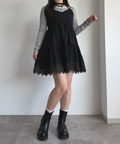 apres jour mignon（アプレジュールミニョン）の「コットンレースキャミチュニック【ZOZOTOWN限定アイテム】（チュニック・レディース・オフホワイト/ブラック・X-LARGE/フリー）」の6枚目の写真