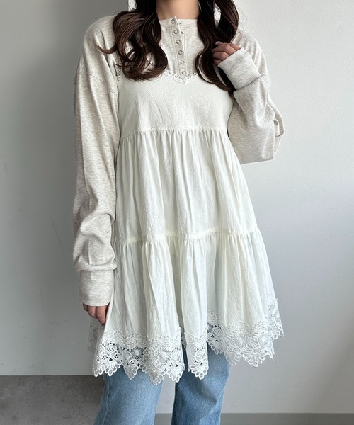 apres jour mignon（アプレジュールミニョン）の「コットンレースキャミチュニック【ZOZOTOWN限定アイテム】（チュニック・レディース・オフホワイト/ブラック・X-LARGE/フリー）」の16枚目の写真